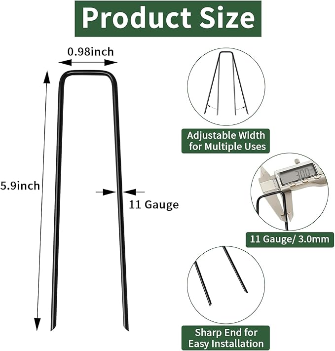 6 Inch Galvanized Garden Landscape Staples Stakes, Heavy Duty Anti Rust Stakes U-Shaped Weed Barrier Fabric Stakes for Holding Fence Ground Cover Artificial Turf Soaker Hose Dripper Irrigation (30)