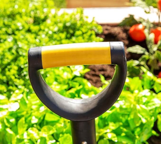 D-Handle Gardening Shovel with Cushioned Grip, Fiberglass Handle with Carbon Manganese Steel Blade, 30" Mini Handle, Yellow, for Raised Garden Beds and Container Gardens
