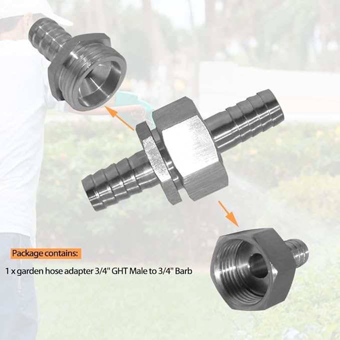 Stainless Steel 3/4" Hose Barb x 3/4" GHT Male Garden Hose Adapter Repair Fitting for Boat Lawn Power Wash Irrigation