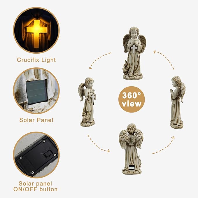 Angel Statue for Garden,Solar Angel for Cemetery Decorations,Garden Memorial Angel,Resin Praying Angel Figurine for Patio Lawn Yard Porch Decorations,12.12inch