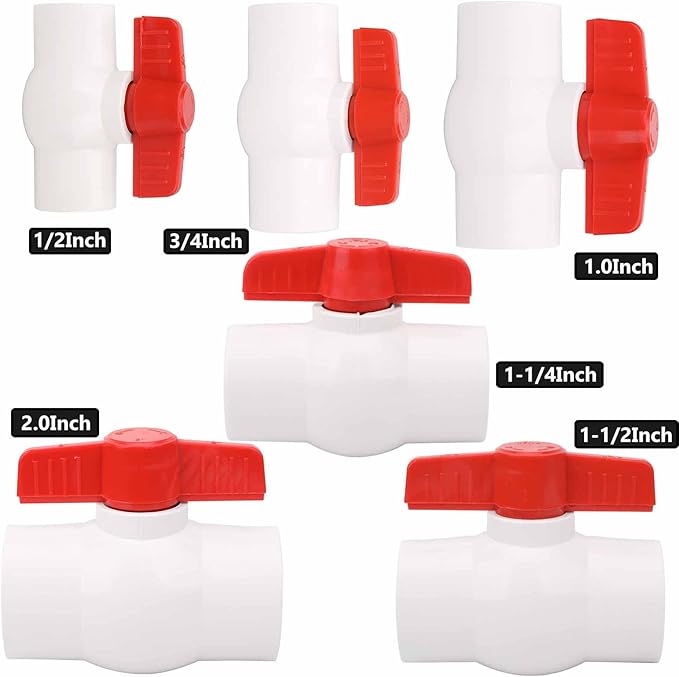 2" PVC Ball Valve Water Pipe Shut-off Valve Socket with Red T-Handle for Cold Water Supply lines, Irrigation Pipe fitting System(Socket x Socket), Schedule 40