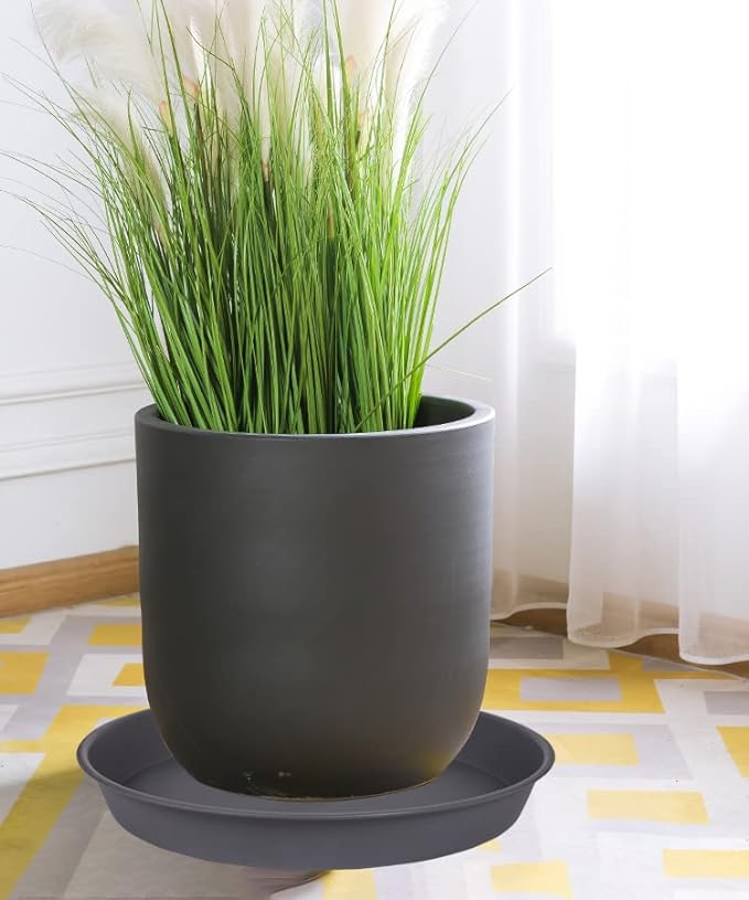 2 Pack of 16 17 inch Plant Saucer (15 inch Base), 2.3" Depth, Plant Trays for Pots, Plastic Plant Saucers for Indoors, Bird Bath Bowls, Flower Pot Drip Trays for Planter (17", Cement)