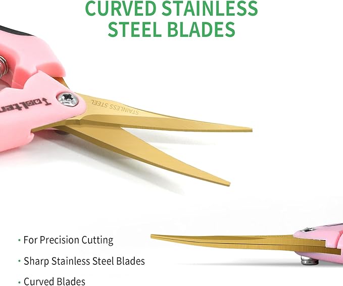 6 Packs Pruning Shears with Curved Blades, Garden Trimming Scissors, Gardening Hand Pruning Snips Titanium Coated Precision Bonsai Pruning Shears, Efficient Flower Cutters (Pink)