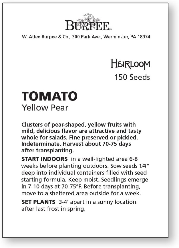 Burpee 'Yellow Pear' Heirloom, Yellow Pear Tomato, 150 Non-GMO Seeds