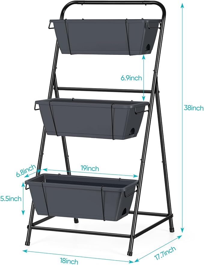 Vertical Garden Planter 3 Tier Raised Garden Bed Herb Garden Planter Outdoor Standing Garden Planter Box with Drainage Holes Removable Tray for Patio Balcony Porch Grey
