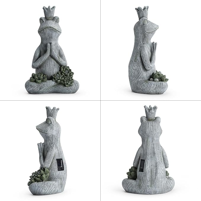 Large Garden Statue Yoga Frog Sustainable Eco-Friendly Solar Lights with LED Sustainability Sculpture Courtyard Balcony Home Decoration（20" Tall