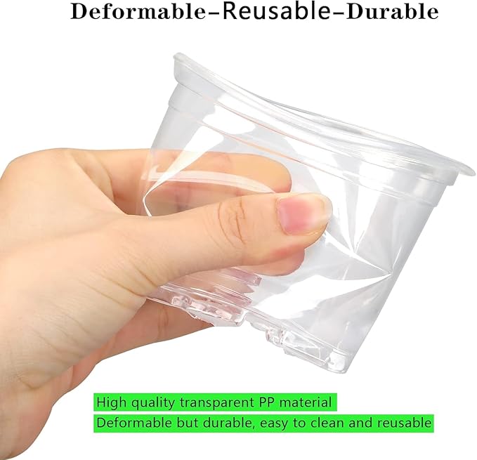 100 Pack 3 Inch Clear Nursery Pots Variety Pack, Clear Plastic Nursery Pot for Plants, Durable Seed Starting Pot with Drainage Holes, Flexible Transparent Pot