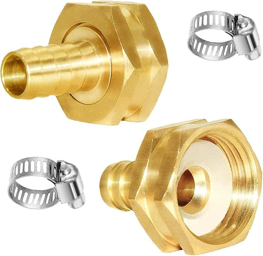 Joywayus 2Pcs 1/2" Barb x 3/4" Female GHT Thread Swivel Hex Brass Garden Water Hose Pipe Connector Copper Fitting with Stainless Clamp House/Boat/Lawn/Power Wash/Irrigation