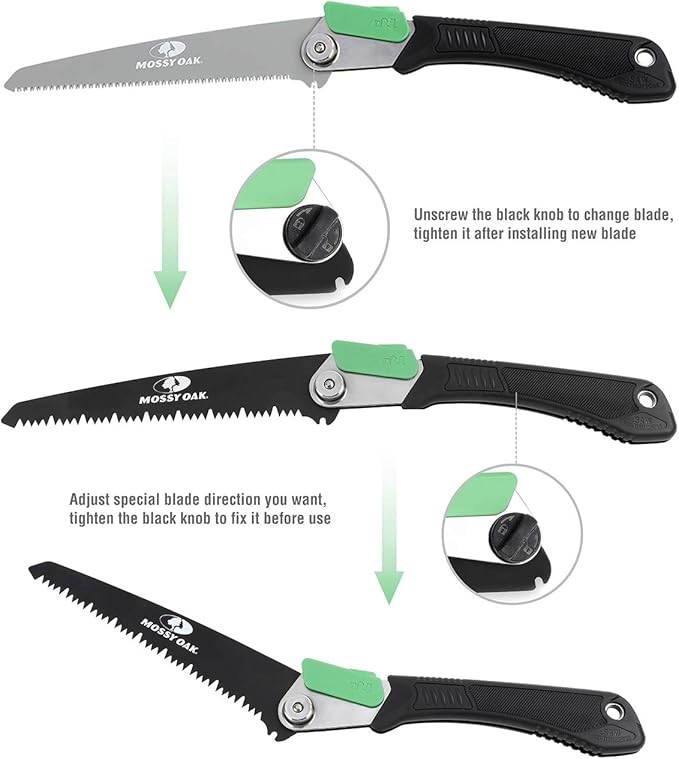 MOSSY OAK 3 in 1 Folding Saw, Pruning Hand Saw with Wood, Metal and PVC Blade, Camping Saw for Backpacking, Hunting and Bushcraft, Pouch Included