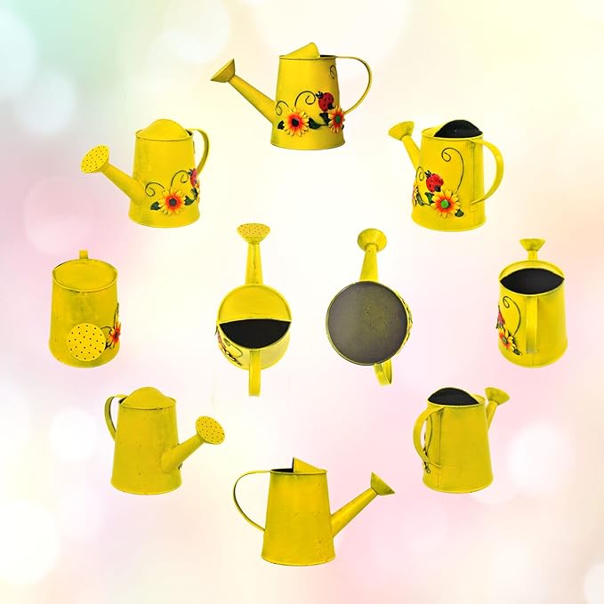 Decorative Sunflower & Ladybug Metal Watering Can (Vol: 4 Cups) | Small Yellow Watering Can | Garden Décor Housewarming Gift for Mother Women Friends Gardeners