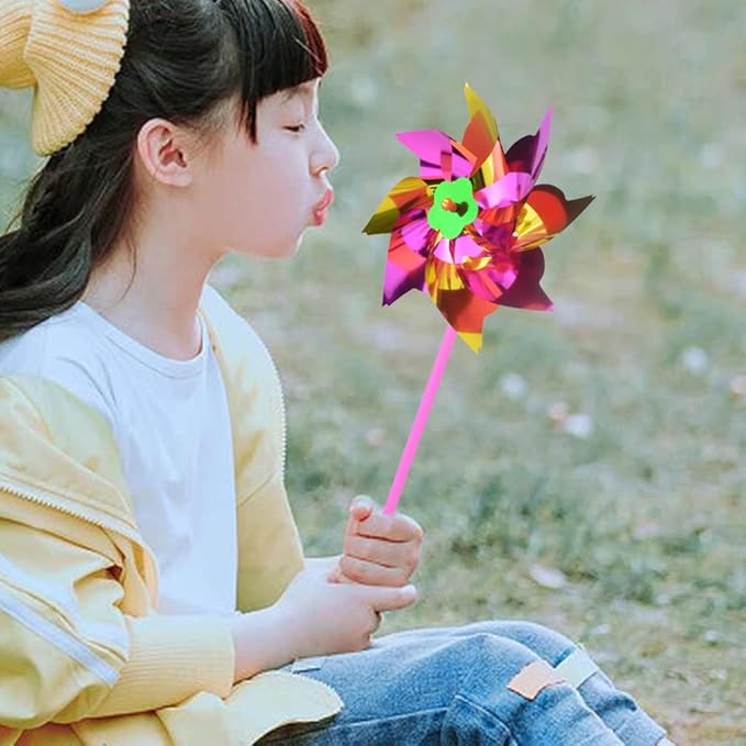100pcs Plastic Rainbow Pinwheel,Windmill Party Pinwheels DIY Pinwheels Set for Kids Toy Garden Lawn Party Decor (100)