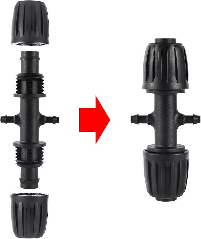 Barbed Tee 1/2 Inch to 1/4 Inch Irrigation Tube Fittings for (1/2'' ID x 0.60''-0.63'' OD) 16mm Drip Tubing Anti-Drop Barbed Connectors,4-Way-20 Pcs