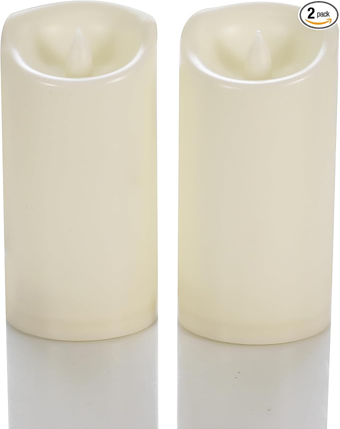 CANDLE CHOICE Waterproof Outdoor Battery Operated Flameless Candles with Timer Flickering Plastic Resin Electric LED Pillar Lights for Lantern Patio Garden Wedding Party Decorations 3x6 Inches 2 Pack