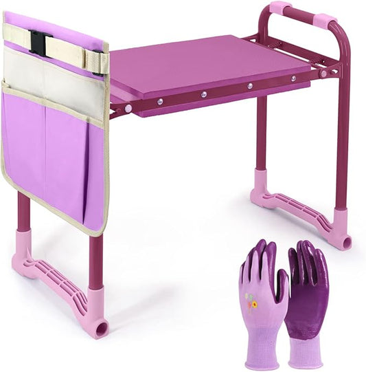 Colwelt Garden Kneeler Upgraded, Garden Kneeler Stool with Rugged & Sturdy Steel Frame, Garden Seat and Kneeler Bench with Tool Pouch, EVA Foam Pad Protects Your Knees(Purple)