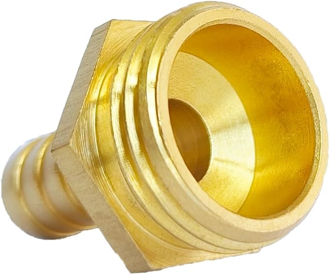 2Pcs 1/4" Barb x 3/4" Male GHT Thread Hex Brass Garden Water Hose Pipe Connector Copper Fitting with Stainless Clamp House/Boat/Lawn/Power Wash/Irrigation