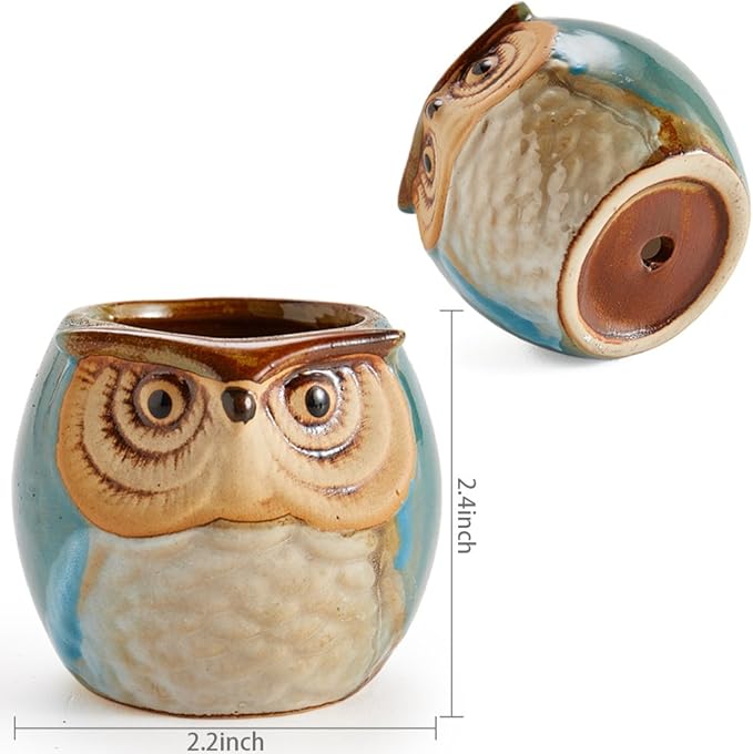 SUN-E SE Owl Pot Ceramic Flowing Glaze Base Serial Set Succulent Plant Pot Cactus Plant Pot Flower Pot Container Planter with Drainage Hole Home Office Desk Garden Gift Idea 6pcs 2.5 Inch