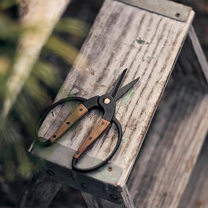 Barebones Garden Scissors - Walnut Plant Scissors - Garden Supplies and Indoor Plant Accessories - Plant Shears with Wide Handles - Comfortable Fit Trimming Shears (Small)