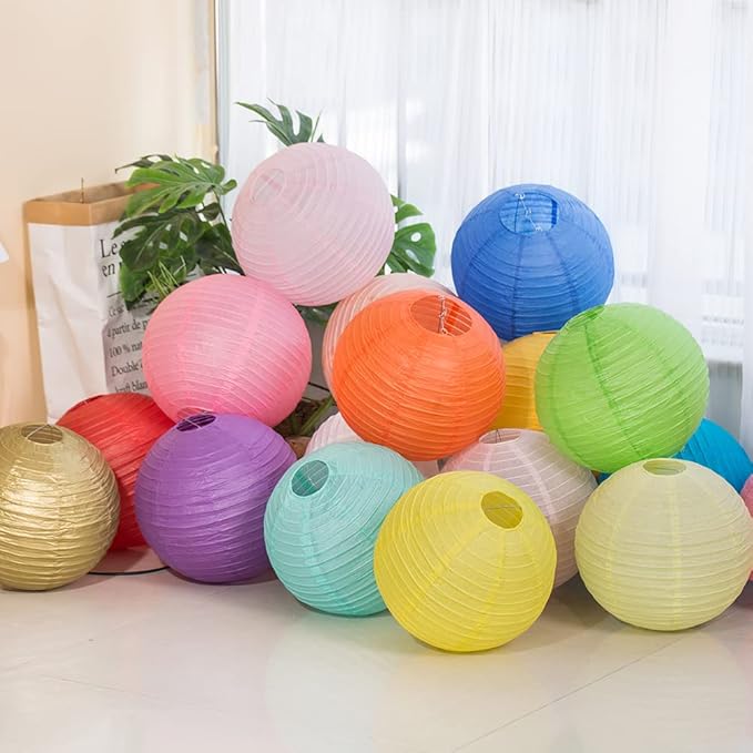 Chinese Style Paper Lanterns, Set of 12, Suitable for Party Decoration (Gold, 12in)