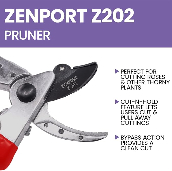 Zenport Z202 Heavy Duty Pruner, Cut-n-Hold, Red Handles, 8-Inch