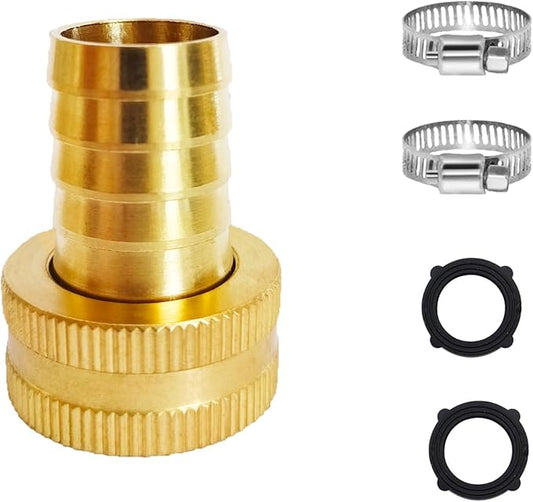 3/4" Barb x 3/4" Female GHT Thread Swivel Brass Garden Water Hose Pipe Connector Copper Fitting with Stainless Clamp House/Boat/Lawn/Power Wash/Irrigation