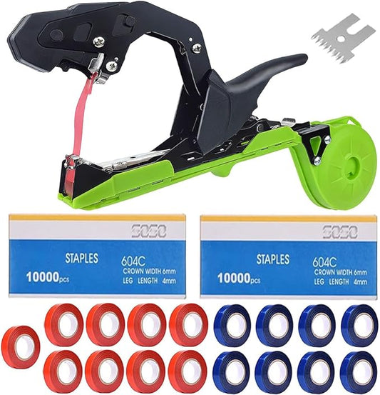 Upgraded Plant Tying Machine,Plant Vine Tying Tool Kit with 20000pcs Staples 17 Roll Tape, with SK5 Blade Replacement for Gardener,Farmer,Grapes,Tomatoes,Vegetables