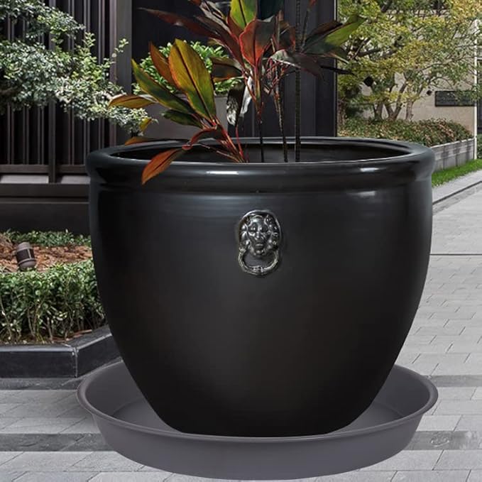 2 Pack of 16 17 inch Plant Saucer (15 inch Base), 2.3" Depth, Plant Trays for Pots, Plastic Plant Saucers for Indoors, Bird Bath Bowls, Flower Pot Drip Trays for Planter (17", Cement)
