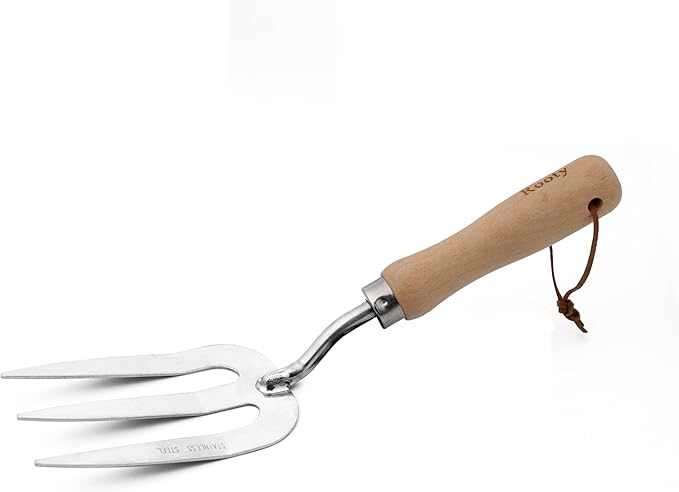 Rooty Gardening Tool Set 4 Pieces Heavy Duty Gardening Kit Includes Hand Trowel Hand Fork Weeder, Pruning Shear Stainless Steel with Wooden Handle Easy for Weeding Transplanting Pruning Garden Gift