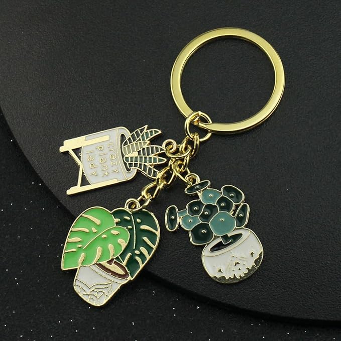 Caiyao Golden Ladies Succulent Potted Succulent Shaped Keychain Cute Plant Flower Pot Keyring for Bag Purses Keys DIY Accessories