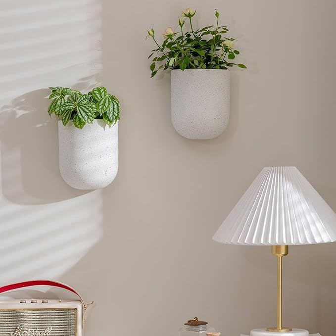 LA JOLIE MUSE Wall Hanging Planters for Indoor Plants，Hanging Flower Pots for Air Plants Succulent, Set of 2, 6 Inch, Speckled White