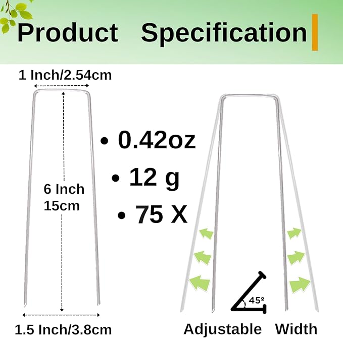 【75 Pieces】Landscape Staples, 6 Inch Garden Staples Galvanized Landscape Stakes, Heavy Duty U-Shaped Pins Stakes for Securing Weed Fabric Barrier, Ground Cover, Dripper Irrigation Tubing (75, 6 Inch)