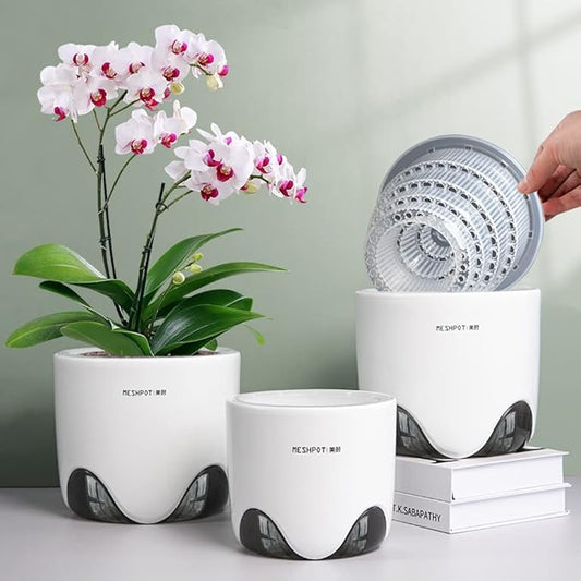 5 inch Orchid Pots with Holes for Repotting,Set of 1,Double Layer Plastic Imitate Ceramic Orchid Planter Provide Good Air Circulation,Clear Orchid Pot Match Decorative Orchid Container