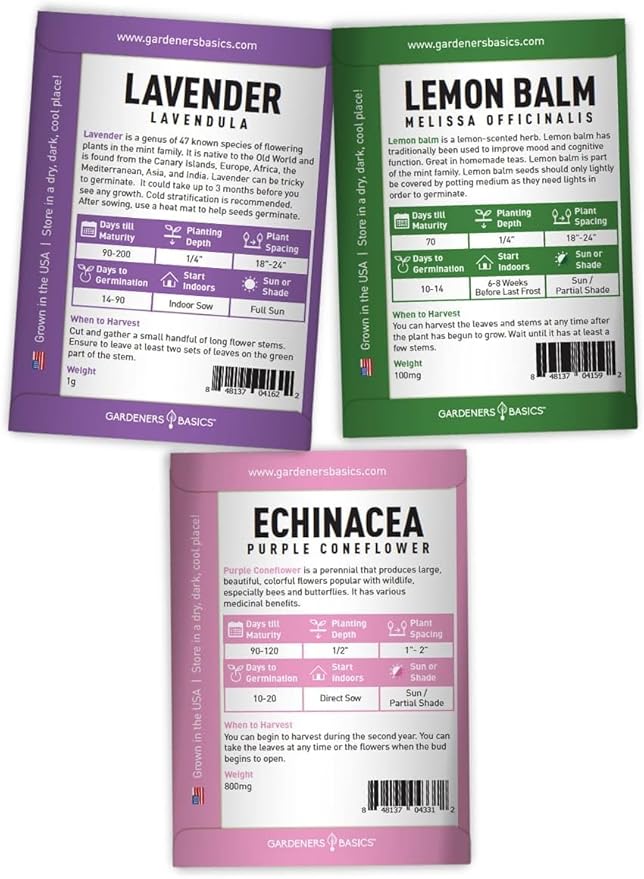 Tea Growing Kit - Includes Medicinal Lavender, Chamomile, Lemon Balm, Peppermint and Echinacea Heirloom Garden Seeds, Grow Pots, Soil, Plant Markers, Indoor Herb Garden Kit Outdoor Tea Garden Kit