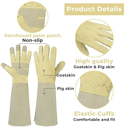 HLDD HANDLANDY Rose Pruning Gardening Gloves Long Sleeve Puncture Proof Gloves with Forearm Protection for Women and Men, Light Yellow, XL