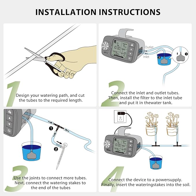DIAFIELD Automatic Watering System for 15 Potted Plants, Indoor Watering System for Plants, Automatic Drip Irrigation Kit with 30-Day Programmable Water Timer, Power Supply & No Battery Backup