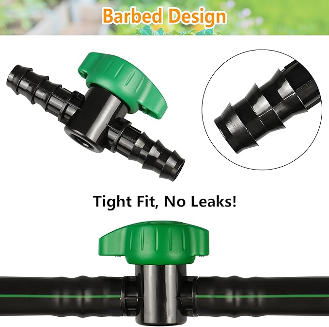 Drip Irrigation Fittings Kit for 1/2" Tubing, 36 Pieces 1/2 Inch Drip Line Connectors for Drip Sprinkler Systems - 12 Couplings, 8 Tees, 6 Elbows, 6 End Caps, 2 Cross connectors and 2 drip valves