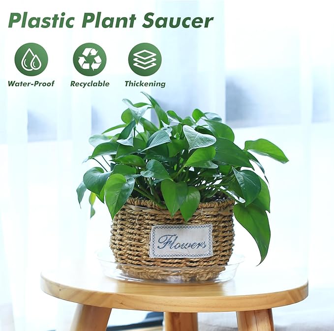 20 Pack Clear Plastic Plant Saucer 10 Inches Drip Trays Large Plant Plate Dish for Indoor Flower Pots and Planters, Bulk