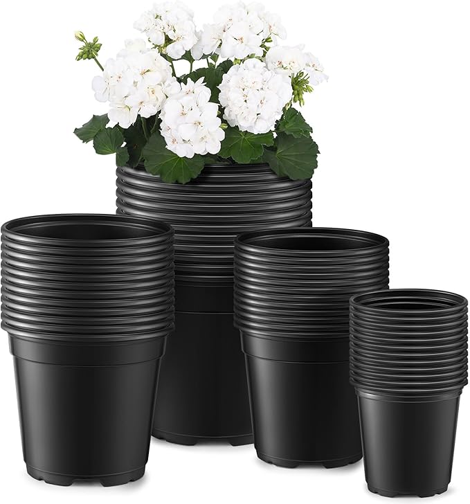 GROWNEER Nursery Pots with Drainage Holes Pack of 48 Pcs 3.5/4.5/5.5/6.5 Inch and Plant Label Flexible Seedling Pots Seed Starting Planter for Indoor Outdoor Flowers, Succulents, Cactus