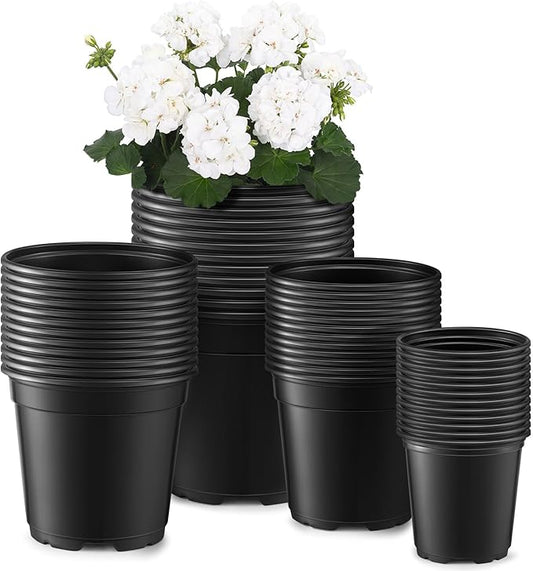 GROWNEER Nursery Pots with Drainage Holes Pack of 48 Pcs 3.5/4.5/5.5/6.5 Inch and Plant Label Flexible Seedling Pots Seed Starting Planter for Indoor Outdoor Flowers, Succulents, Cactus