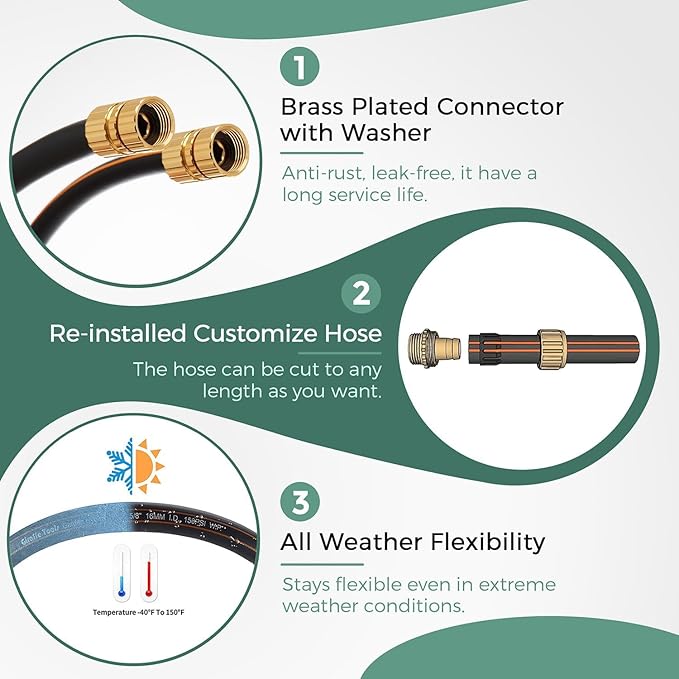 Giraffe Hybrid Leader Hose 5/8" x 15ft Custom Length, No Kink, Flexible, Leakproof Water Hose with Female to Female Fittings, 600 Burst PSI