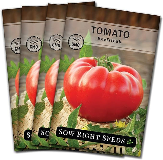 Sow Right Seeds - Beefsteak Tomato Seeds for Planting - Non-GMO Heirloom Packet with Instructions to Plant a Home Vegetable Garden - Indeterminate, Super Large and Bright Red Fruits (4)