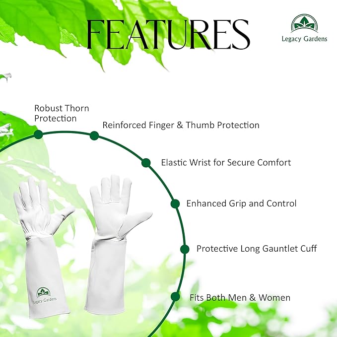 Thorn Resistant Leather Gardening Gloves for Men & Women – Long Gauntlet Rose Pruning Gloves with Forearm Protection for Pruning and Yard Work - Medium