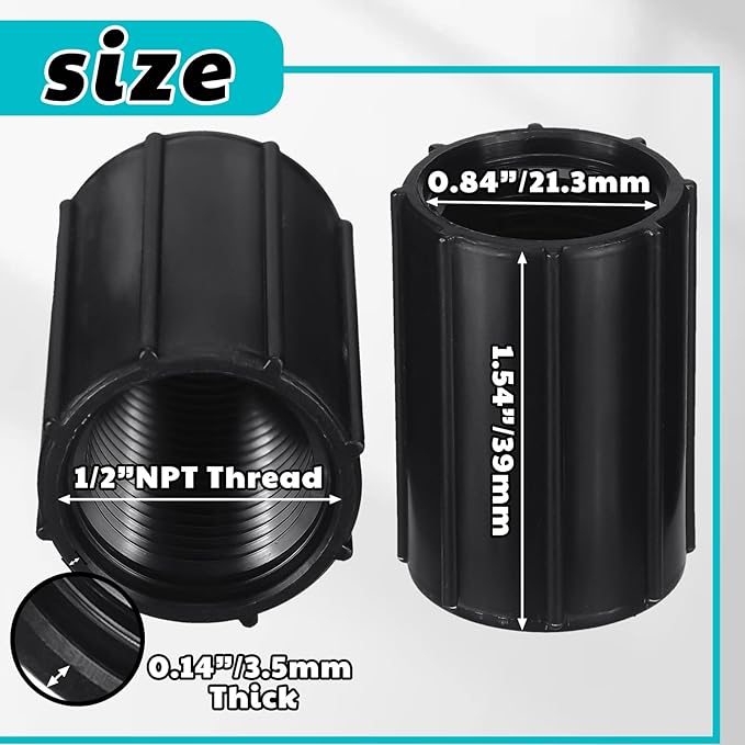 Yahenda 10 Pcs 1/2 Inch PVC Double Female Threaded Coupling Sprinkler Pipe Fitting Female Thread Pipe Fitting Garden Drip Irrigation System PVC Npt Coupler for Irrigation Tube Riser Extension (Black)