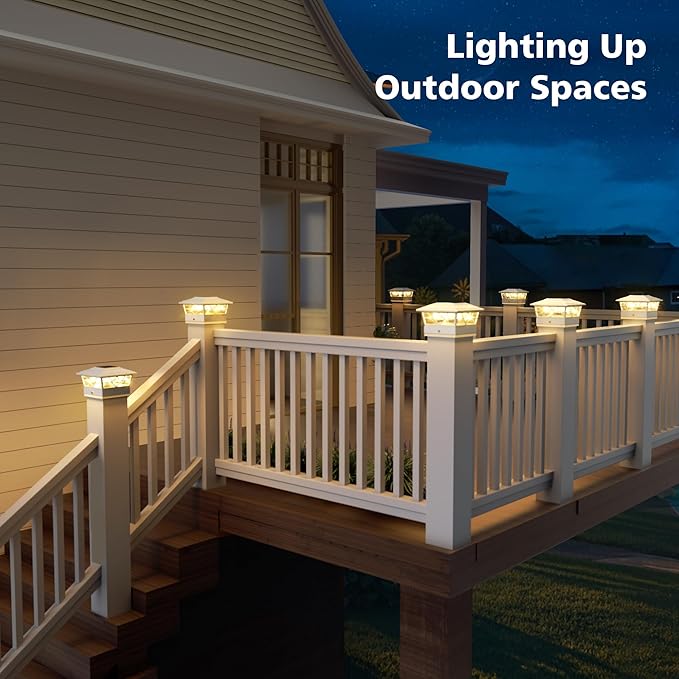 NIORSUN Solar Post Lights Outdoor 6 Pack, 2 Modes LED, Deck Fence Post Solar Lights for 3.5x3.5 4x4 5x5 5.5x5.5 Caps Patio Garden Decoration, White