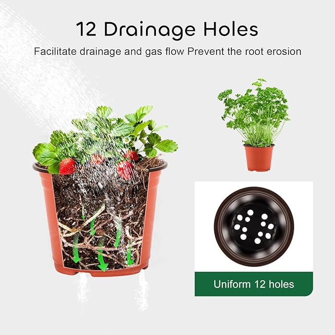 GROWNEER Nursery Pots 60 Packs 6 Inch Plastic Planting Pot with 15 Pcs Plant Labels, Seed Starting Flower Planter Container Seedling Starter Kit for Succulents Cuttings Transplanting