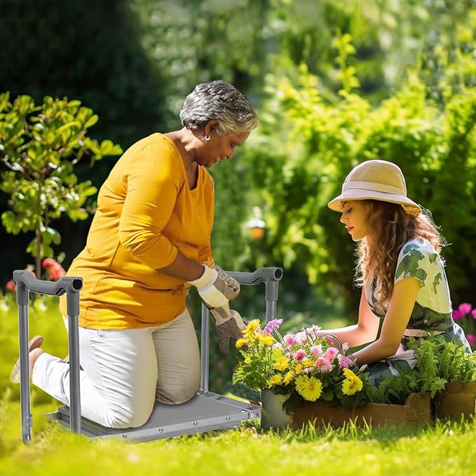 【New Upgraded】 Garden Kneeler and Seat,Foldable Garden Stool,Portable Garden Bench for Kneeling and Sitting,with Kneeling Pad,Tool Bag,Tool Pouch, Gardening Gifts for Women,Seniors,Parents