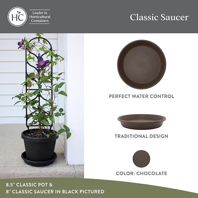 The HC Companies Flower Pot Saucers - Plastic Plant Saucer for Outdoors & Indoors - Traditional Design Plant Pot Trays for Water Drainage - Durable & Stylish Round Plant Tray (8-inch Chocolate)