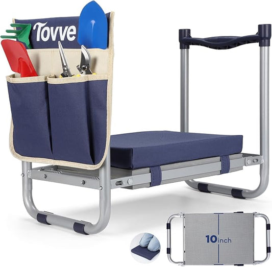 Foldable Garden Kneeler and Seat, Heavy Duty Garden Stool with 10" Wide Detachable Kneeling Pad, Portable Garden Bench Chair with Large Garden Tool Bag, Gardening Gifts for Women, Seniors