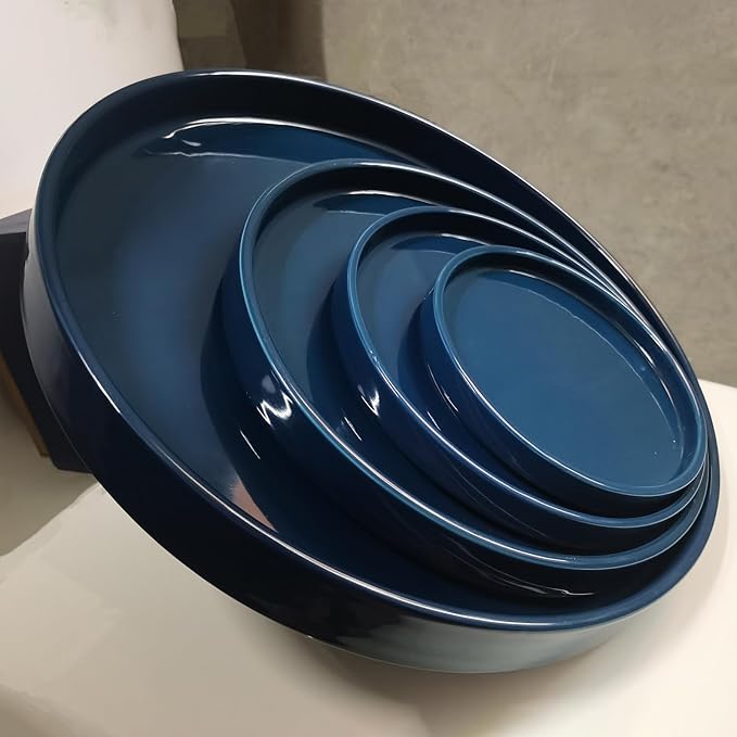 Blue Ceramic Pot Saucer - Drainage Tray for Indoor and Outdoor Flower Plant Pots and Planters, 12 Inch