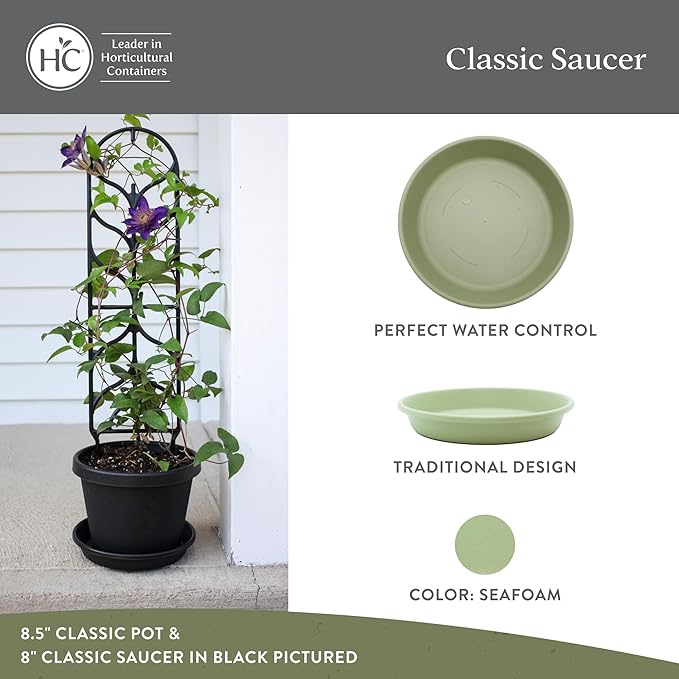 The HC Companies Flower Pot Saucers - Plastic Plant Saucer for Outdoors & Indoors - Traditional Design Plant Pot Trays for Water Drainage - Durable & Stylish Round Plant Tray (6-inch Seafoam)
