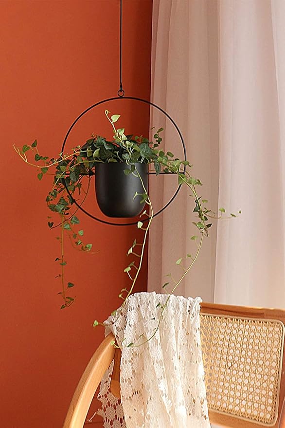 2 Pcs Hanging Planters for Indoor and Outdoor Plants with Hooks and Chains Metal Modern Wall Ceiling Planter Hangers Minimalist Flower Pot Holder Basket for Home Decor,Black